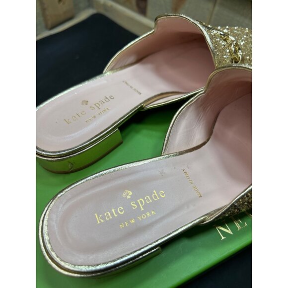 Kate Spade Glendi Gold Glitter Mules 8.5M Chain Detail Slip-On Shoes - Picture 6 of 7